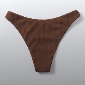 Shein Solid Rib Bikini Panty Chocolate Brown / 6 Swimsuit Bottoms